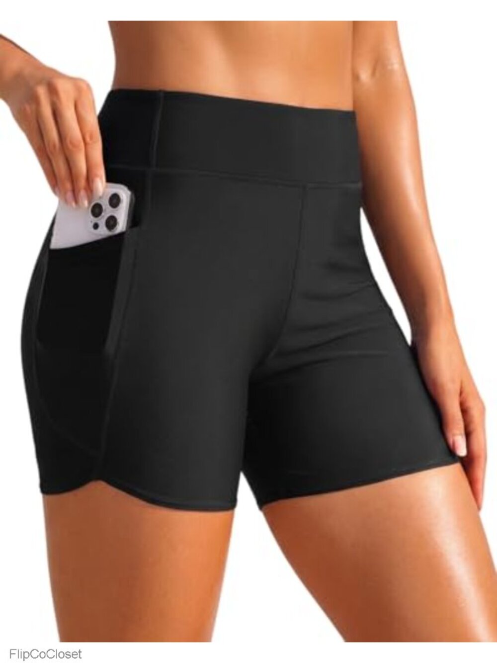 Women's High Waisted Swim Shorts with Tummy Control & Pockets